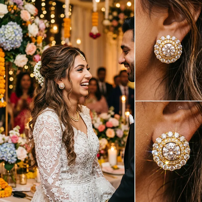 24k Gold Diamond Stud Earrings | Stunning Wedding Jewelry