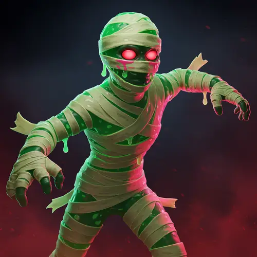 Neon Slime Mummy Character with Bloody Red Eyes