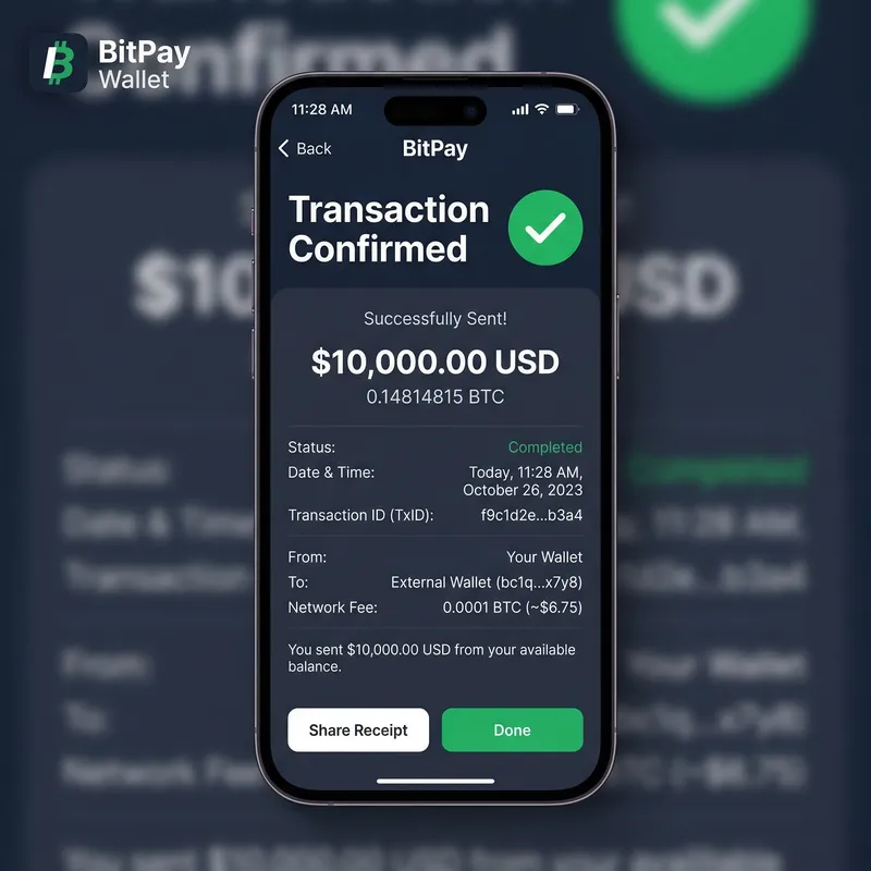 Successful Bitcoin Transaction in Mobile App