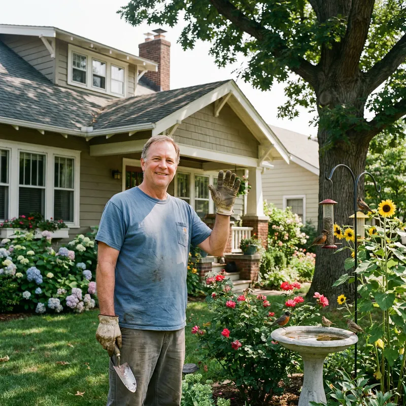 Friendly Neighbor Tending Garden