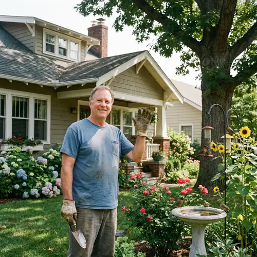 Friendly Neighbor Tending Garden with Welcoming Smile