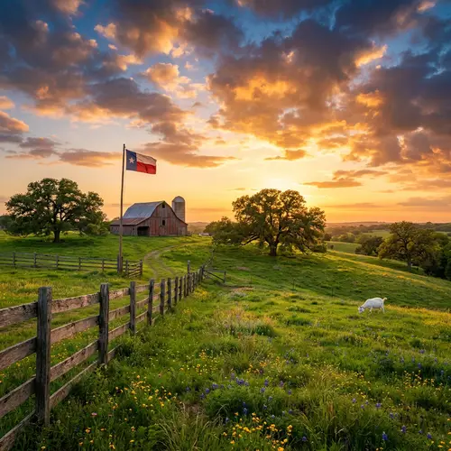 Tranquil Rural Farm Landscape at Sunset