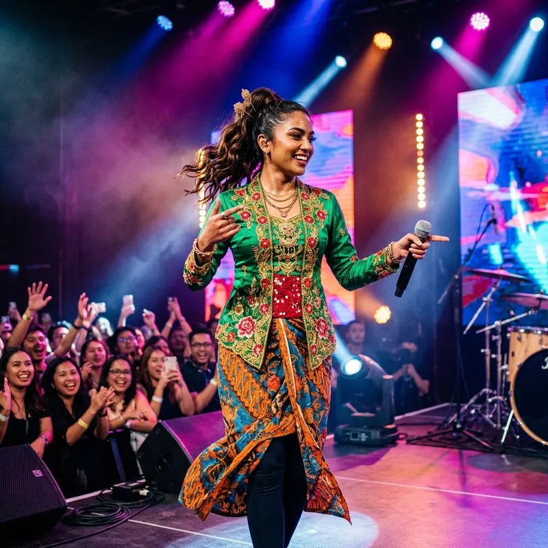 Energetic Stage Performance in Traditional Indonesian Outfit