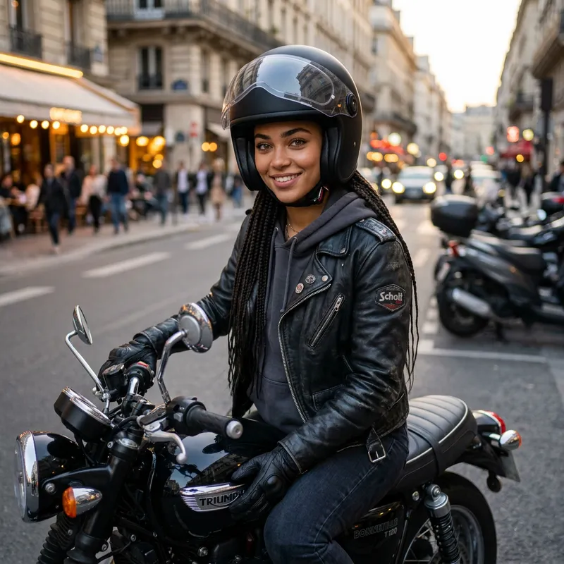 Stylish Mixed-Race Girl with Motorcycle Gear