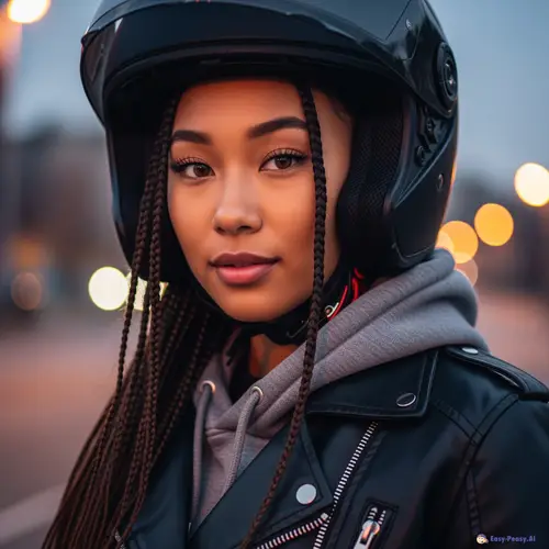 Stylish Mixed-Race Girl with Motorcycle Gear