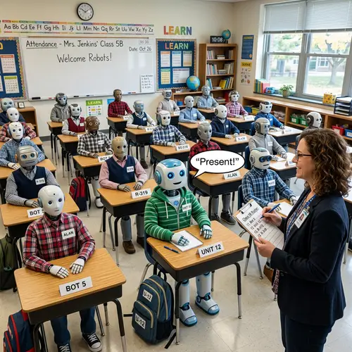 Robots in School: A Futuristic Classroom Scene