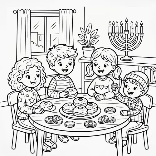 Cute Chanukah Scene for Kids' Coloring Book