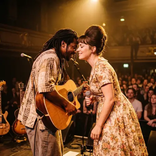 Male and Female Musicians Performing Live: Melody On Stage