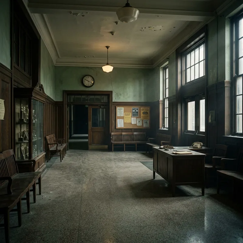 Deserted School: Eerie Silence and Dim Light