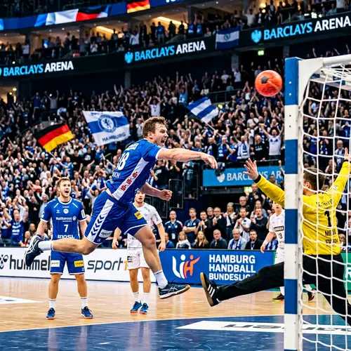 Dynamic Handball Shot in a Thrilling Match Moment
