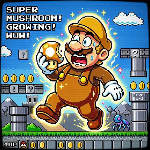 Super Mario eating mushroom and gets high

