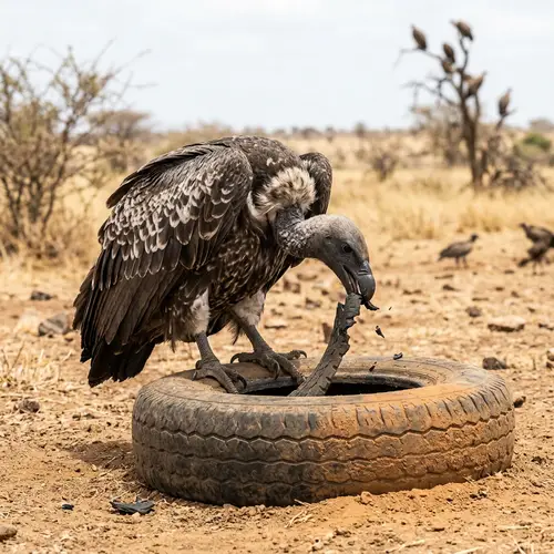 Vulture Eating a Tire: Nature's Curiosity