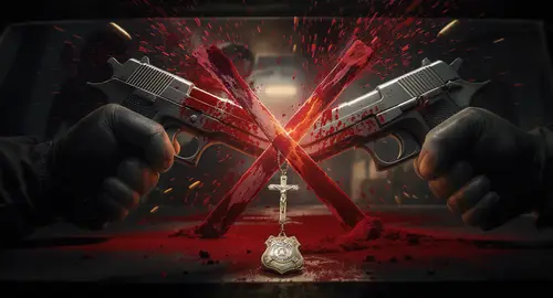 Crossed Handguns: A Gritty Crime Scene