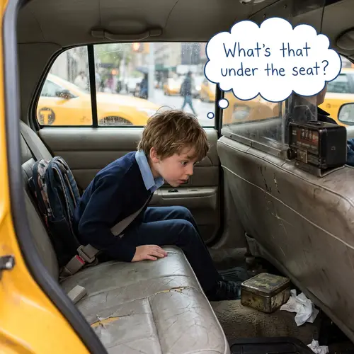 Curious School Boy in Yellow Taxi Cab | Discovering Mystery Under the Seat
