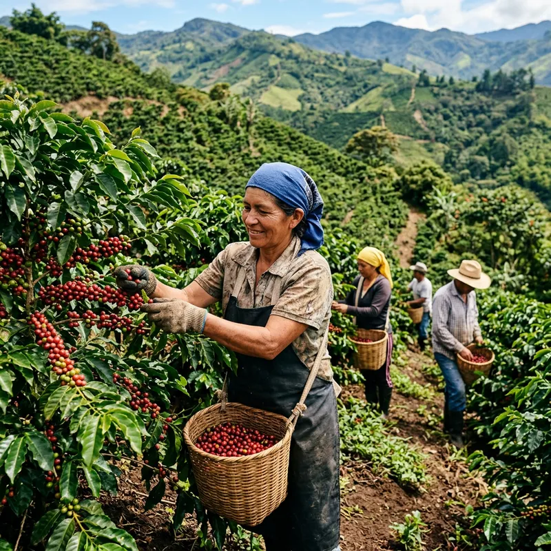 Coffee Farmers Picking Coffee - Sustainable Harvesting