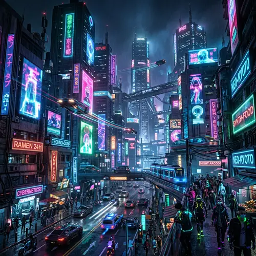 Futuristic Cyberpunk Cityscape | Neon-lit Skyscrapers