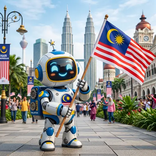 Cute Robot Mascot with Malaysian Flag