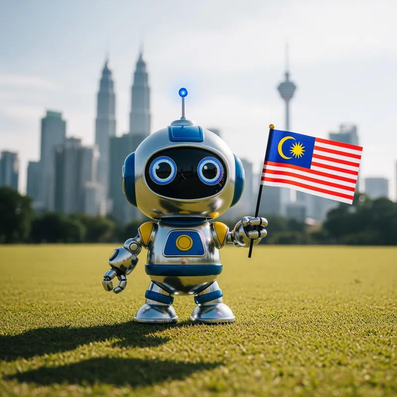 Cute Robot Mascot with Malaysian Flag