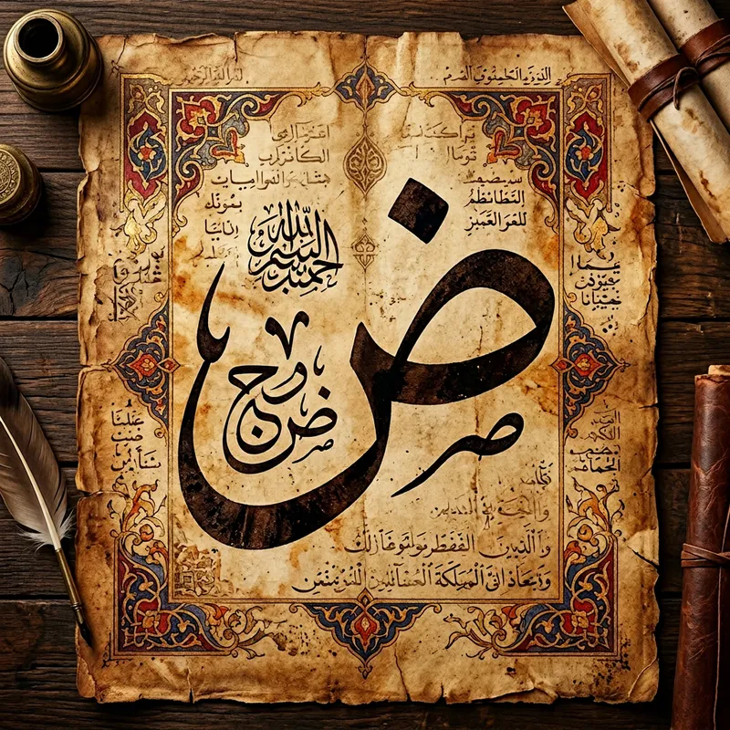 Ancient Parchment with Stylized Arabic Character 'Dad'