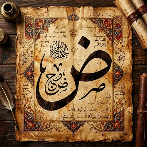 Stylized Representation of Arabic Character 'Dad' on Ancient Parchment