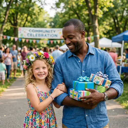 Joyful Girl with Flowers and Man with Gifts | Heartwarming Scene