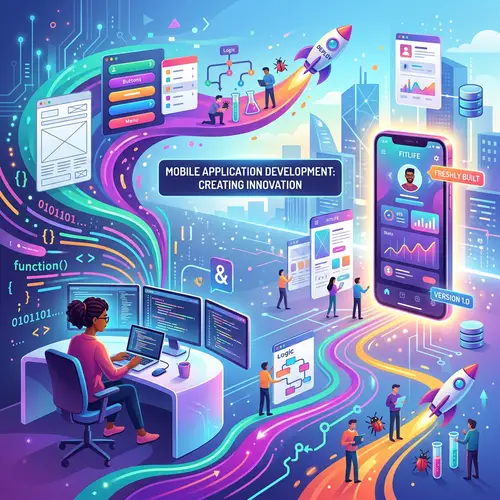 Mobile Application Development in Colorful Vector Art