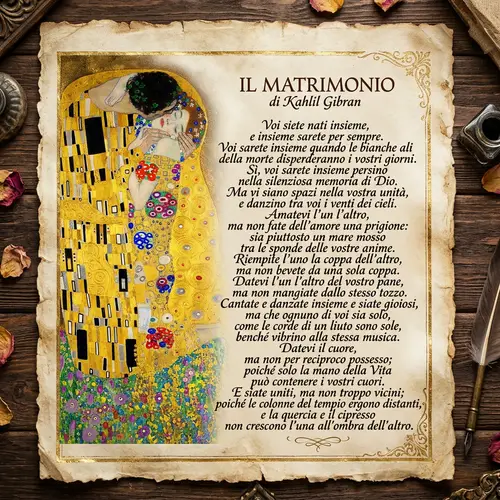 Klimt's Kiss and Gibran's Poetry Art Print