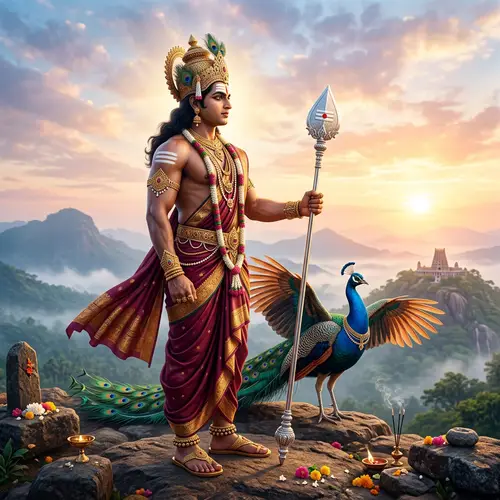 Majestic Lord Murugan: A Divine Portrait at Dawn