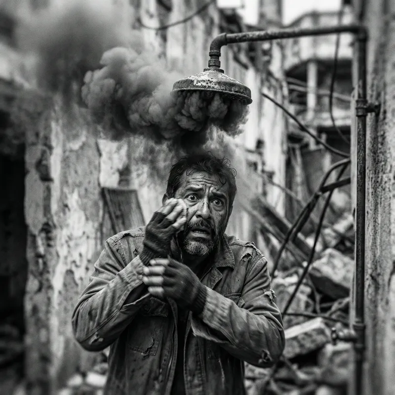 Dramatic Post-Apocalyptic Horror: Toxic Gas Shower Scene Dramatic Post-Apocalyptic Horror: Toxic Gas Shower Scene