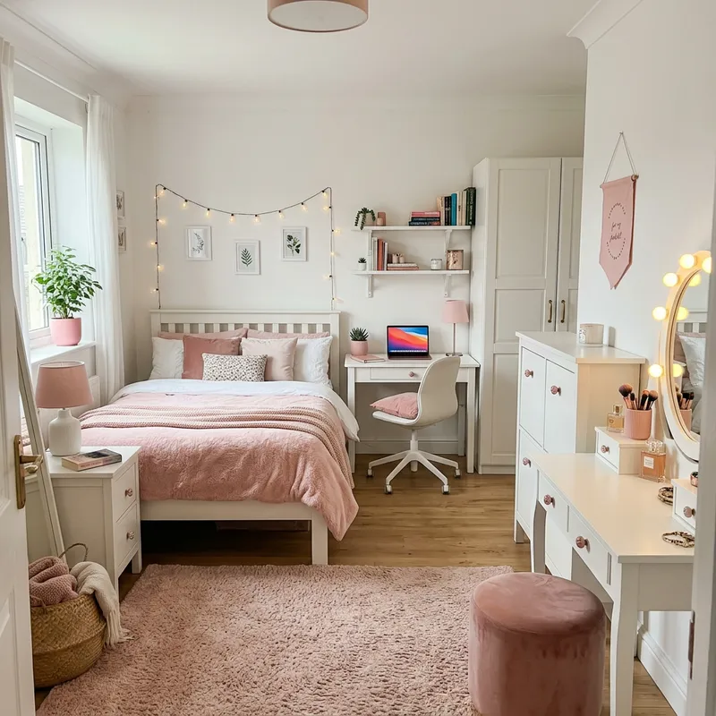 Charming White Bedroom with Pink Accents Charming White Bedroom with Pink Accents
