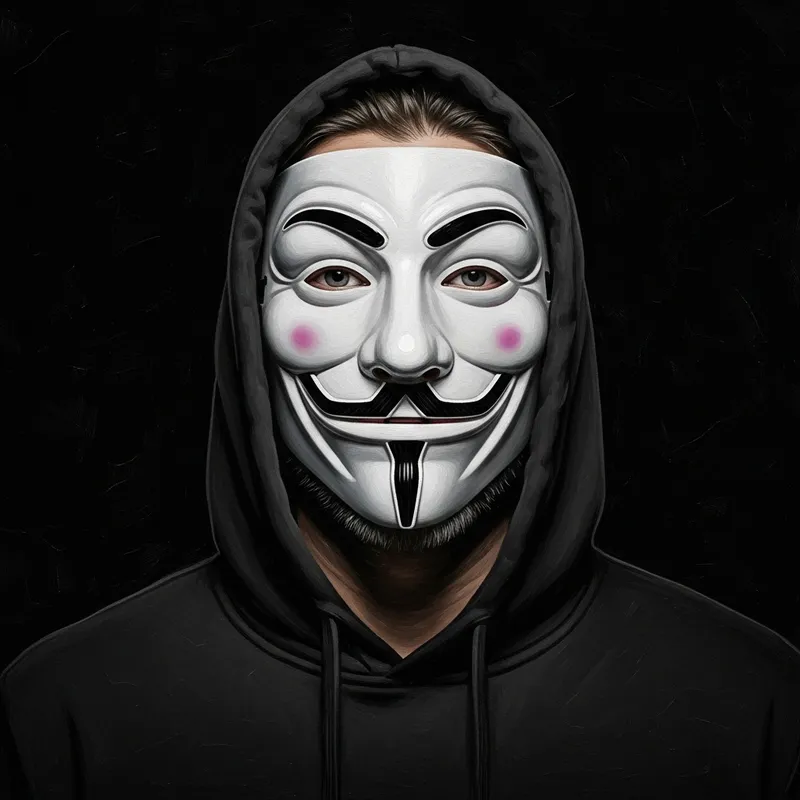 Hooded Man in Hacker Mask Portrait Art