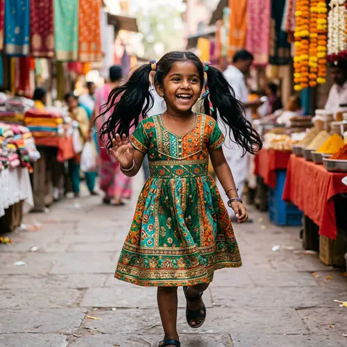 Joyful South Asian Girl in Colorful Dress | Cultural Richness