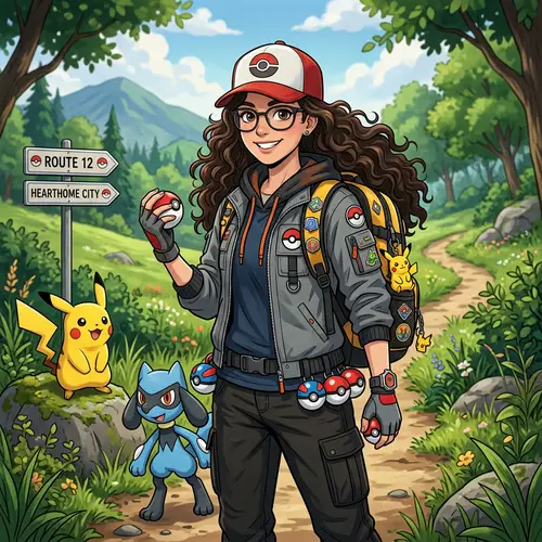 Pokemon Trainer Character with Long Curls