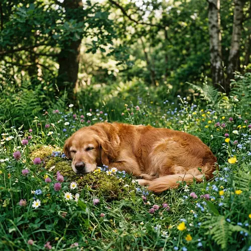 Peaceful Dog in Eternal Rest | Tranquil Nature Scene