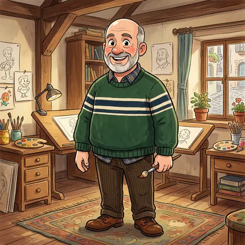 Animated 55-Year-Old Caucasian Man Portrait with Unique Style