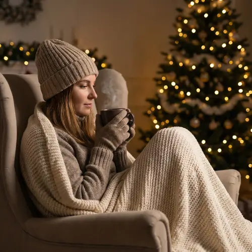 Cozy Holiday Vibes: Festive Tea Time in Dimly-Lit Setting