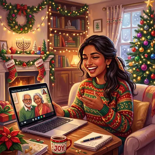 Festive Virtual Consultation: Joyful South Asian Individual