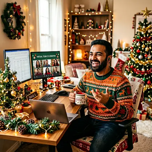 Festive South Asian Male in Virtual Consultation | Modern Holiday Celebration