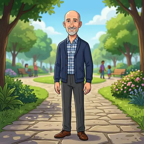 Cartoon Portrait of Eric - Bald 55-Year-Old Man with Grey Hair