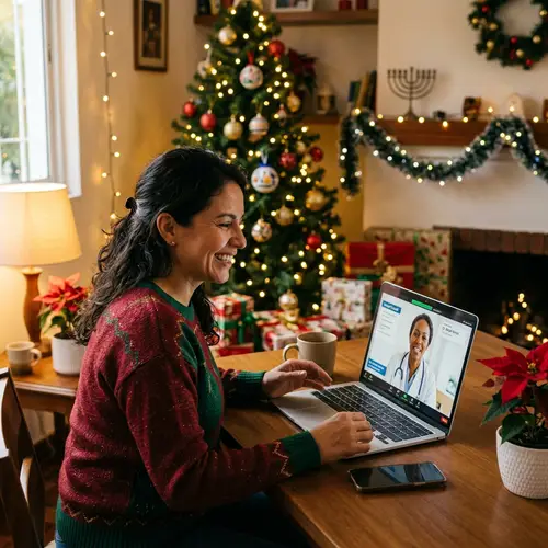 Hispanic Person Virtual Consultation with Holiday Decorations
