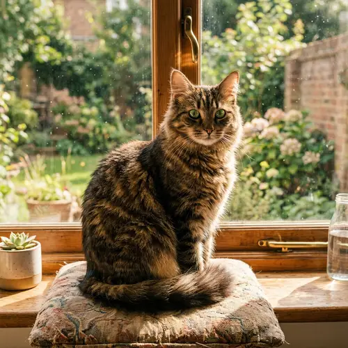 Elegant Tabby Cat with Emerald Green Eyes | Soft & Fluffy Fur
