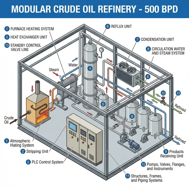 500 BPD Modular Crude Oil Refinery System
