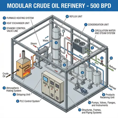 500 BPD Modular Crude Oil Refinery System