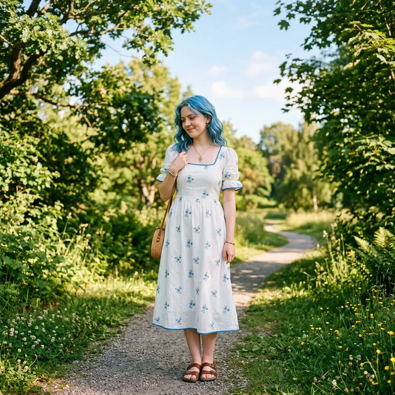 Lena from 'Everlasting Summer' - Blue Haired Young Woman in White Sundress