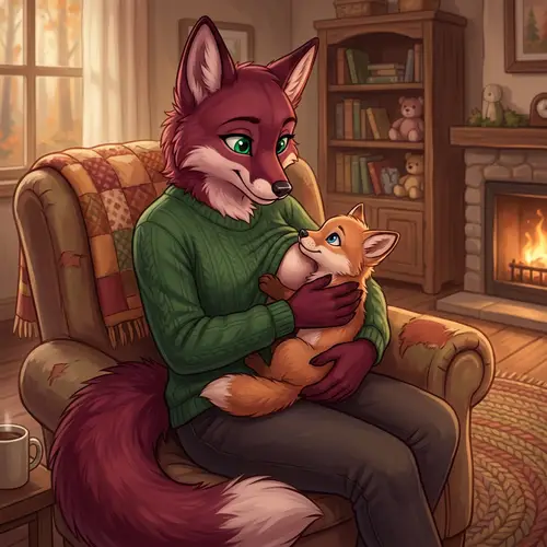 Anthropomorphic Female Fox and Cub Illustration | Furry Fandom Art