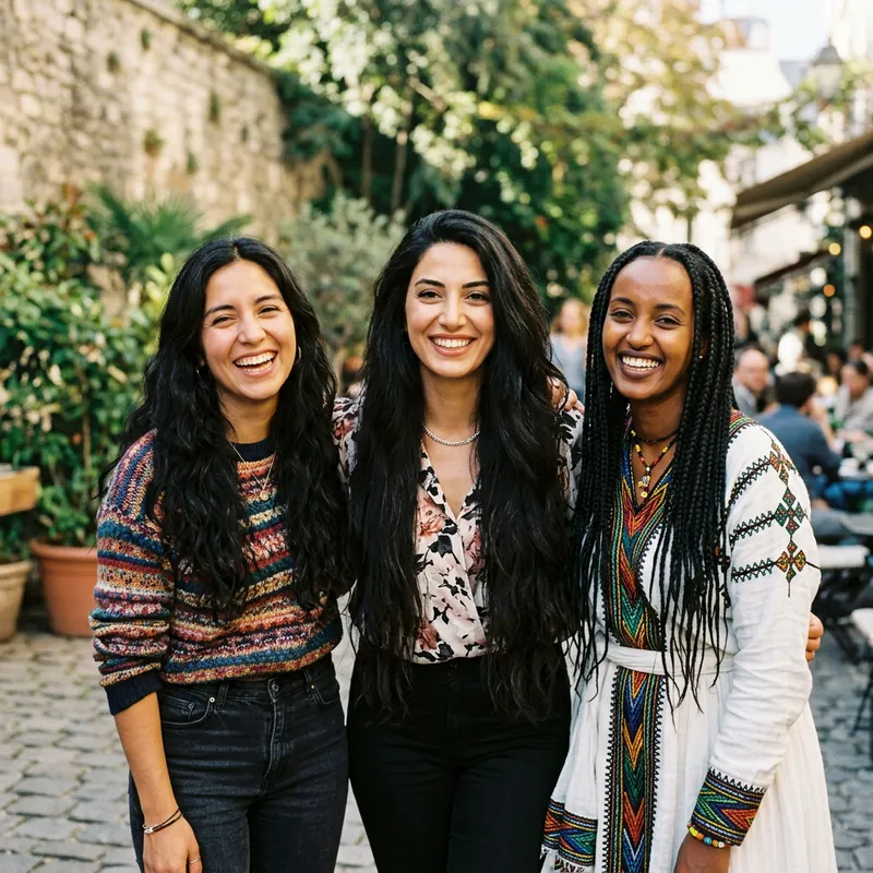Cultural Diversity: Smiling Girls from Chile, Turkey, Ethiopia