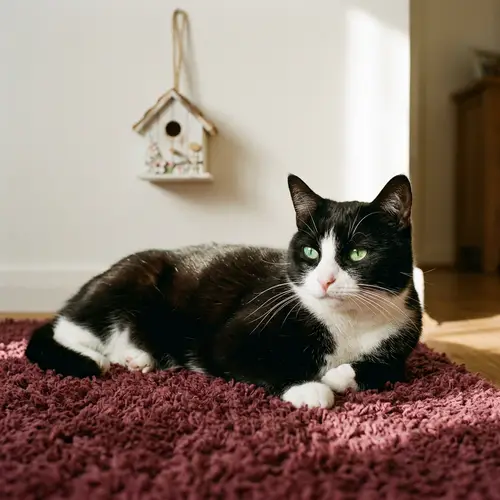 Black and White Domestic Short-Haired Cat with Green Eyes