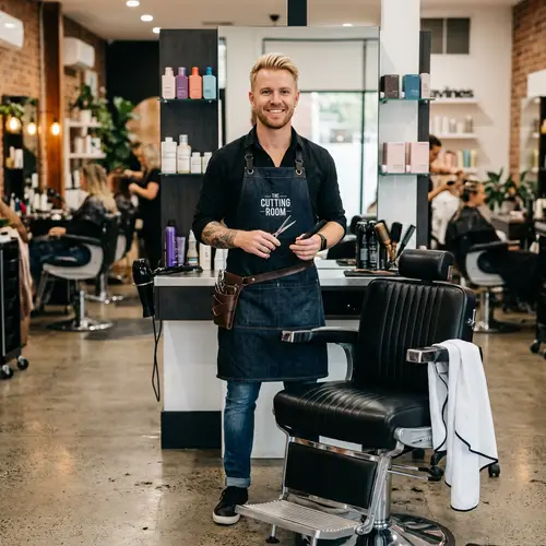 Expert Male Hairdresser with Scissors & Comb