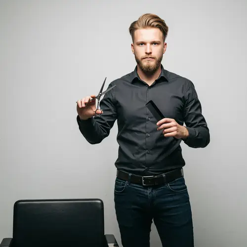 Expert Male Hairdresser with Scissors & Comb