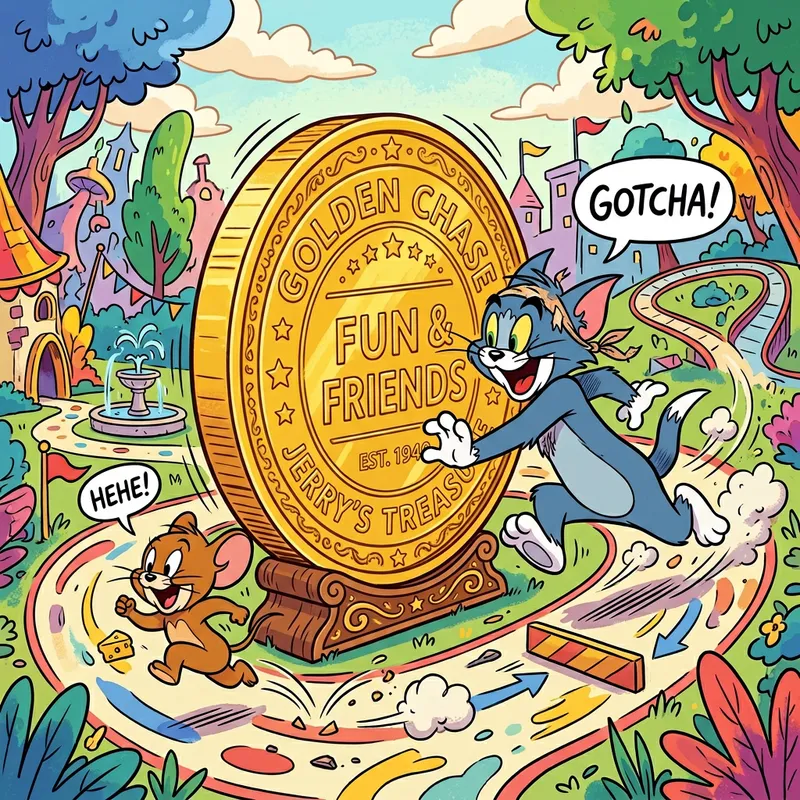 Tom and Jerry's Whimsical Chase Around a Giant Coin Tom and Jerry's Whimsical Chase Around a Giant Coin